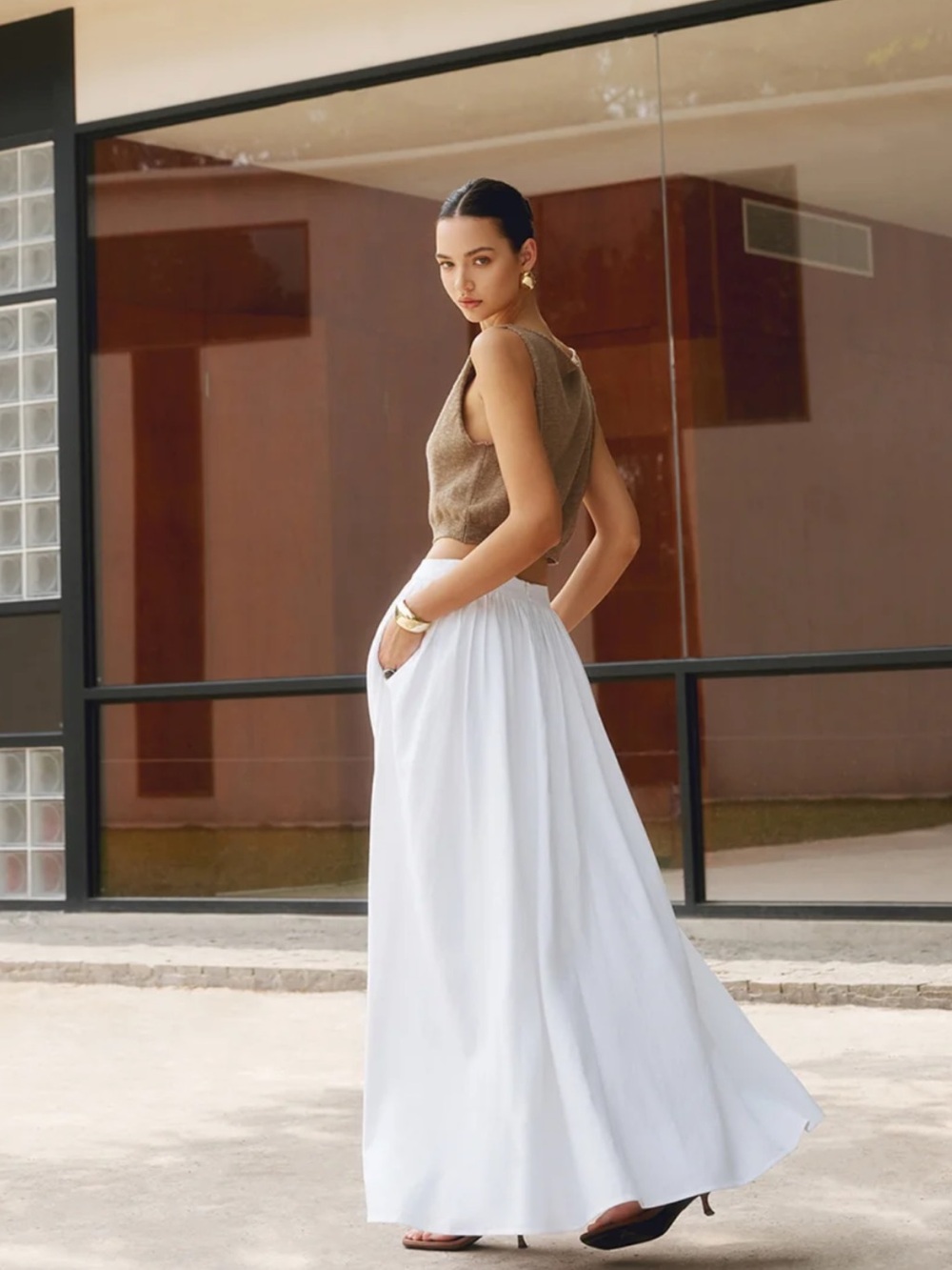 Commense Cotton Pleated Maxi Skirt - Picture 3 of 6